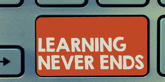Keyboard with key that says "Learning Never Ends"